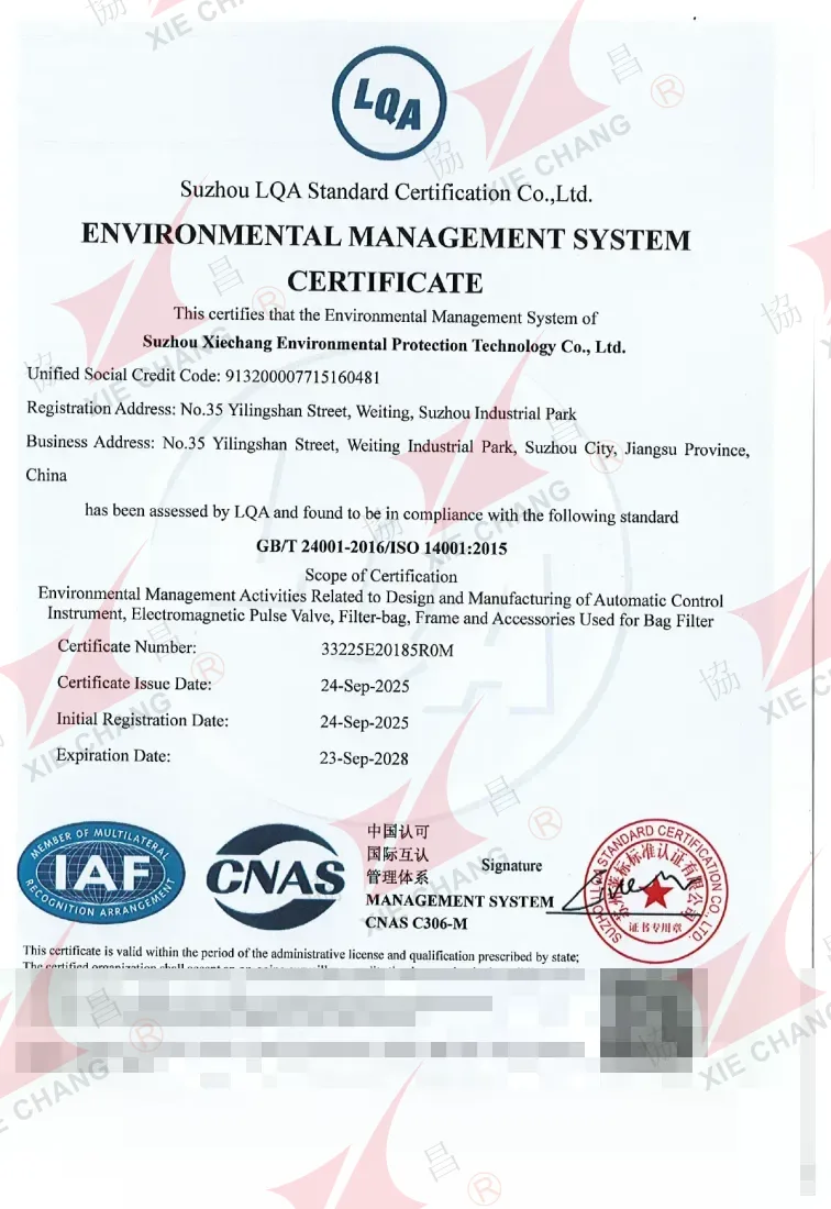 ISO 14001:2015 Environmental Management System Certificate
