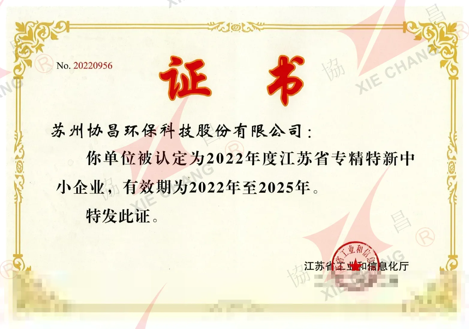 Jiangsu Province Specialized and Innovative ('Zhuan-Jing-Te-Xin') SME Certificate (2022-2025)