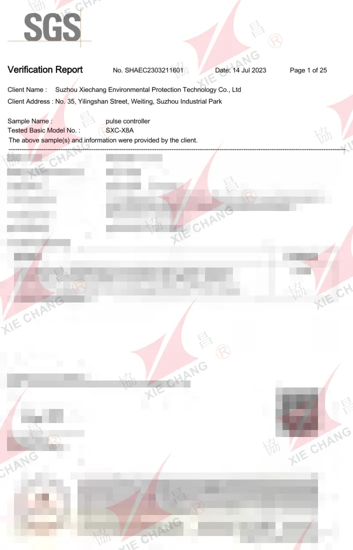 China RoHS Verification Report — SXC-X8A Pulse Jet Controller