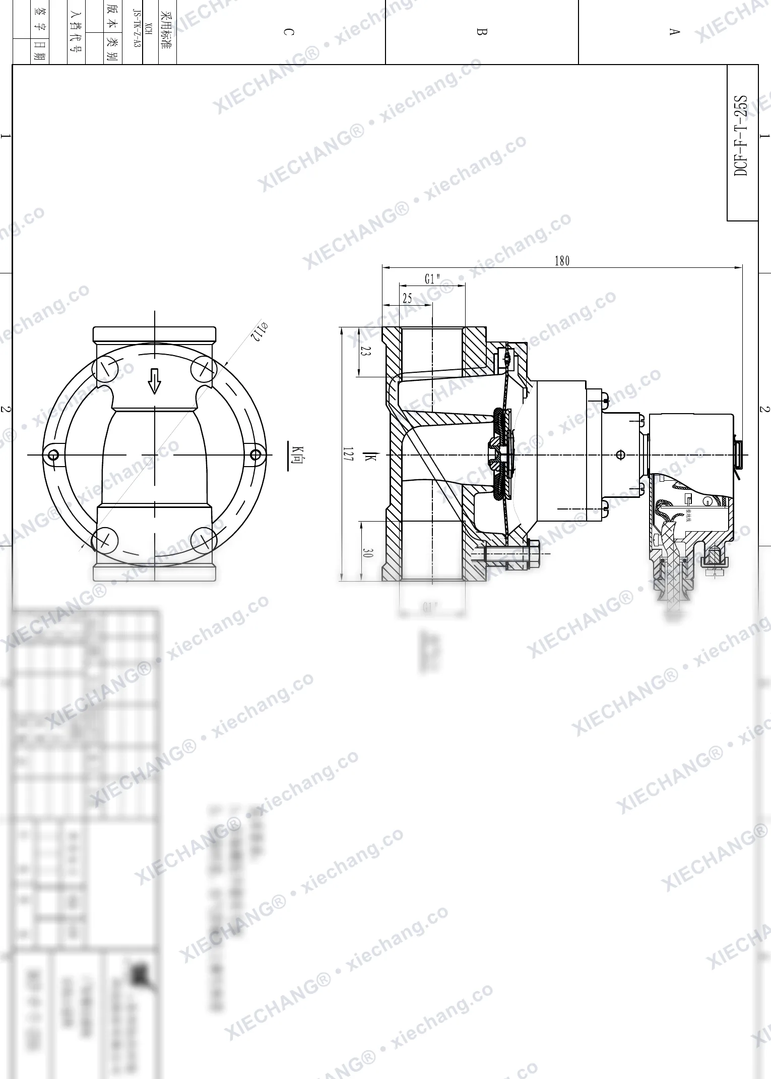 DCF-F-T-25S · 1" (DN25) · explosion-proof straight-through pulse valve — Installation Drawing