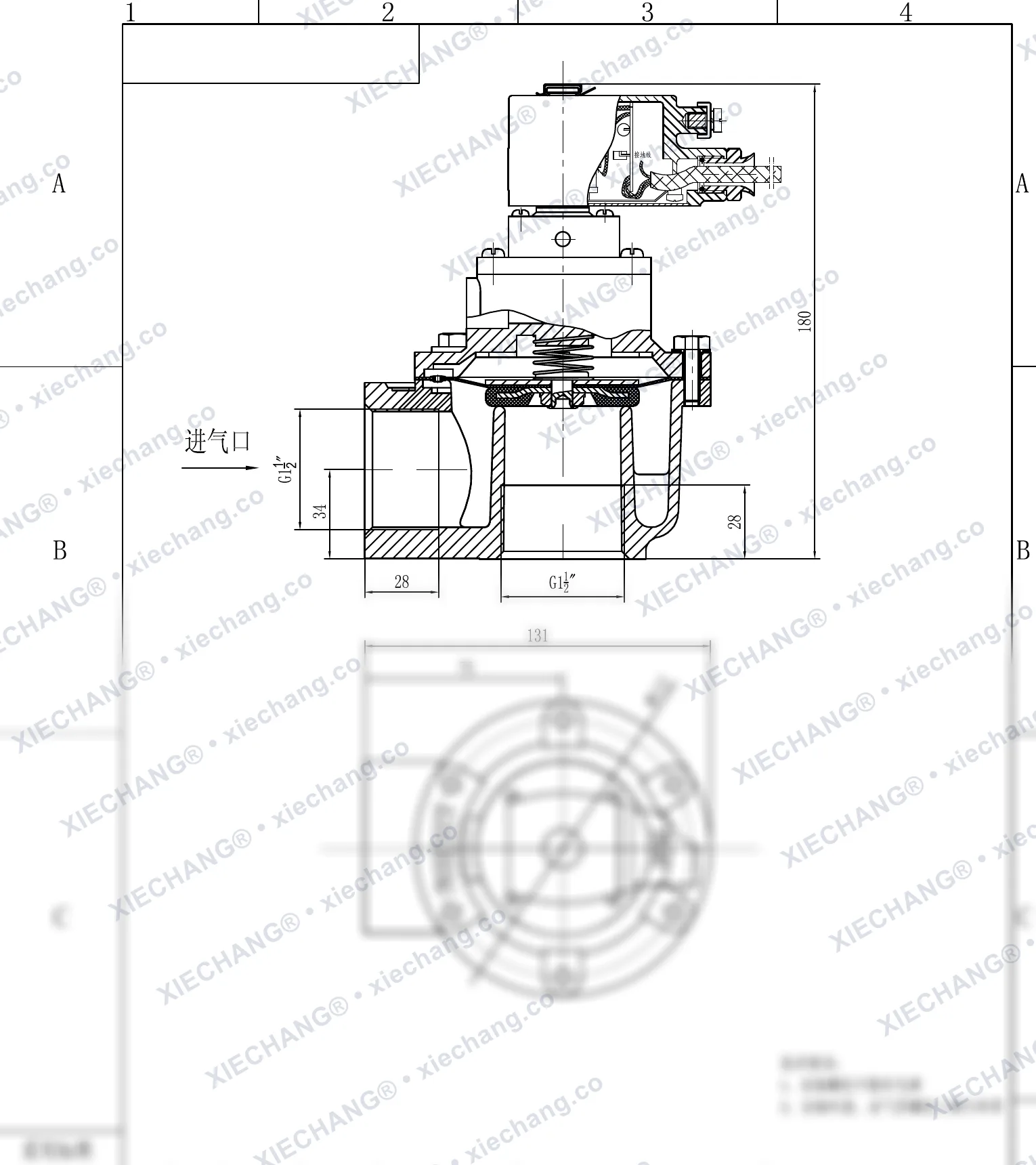 DCF-F-Z-40S · 1½" (DN40) · explosion-proof right-angle pulse valve — Installation Drawing
