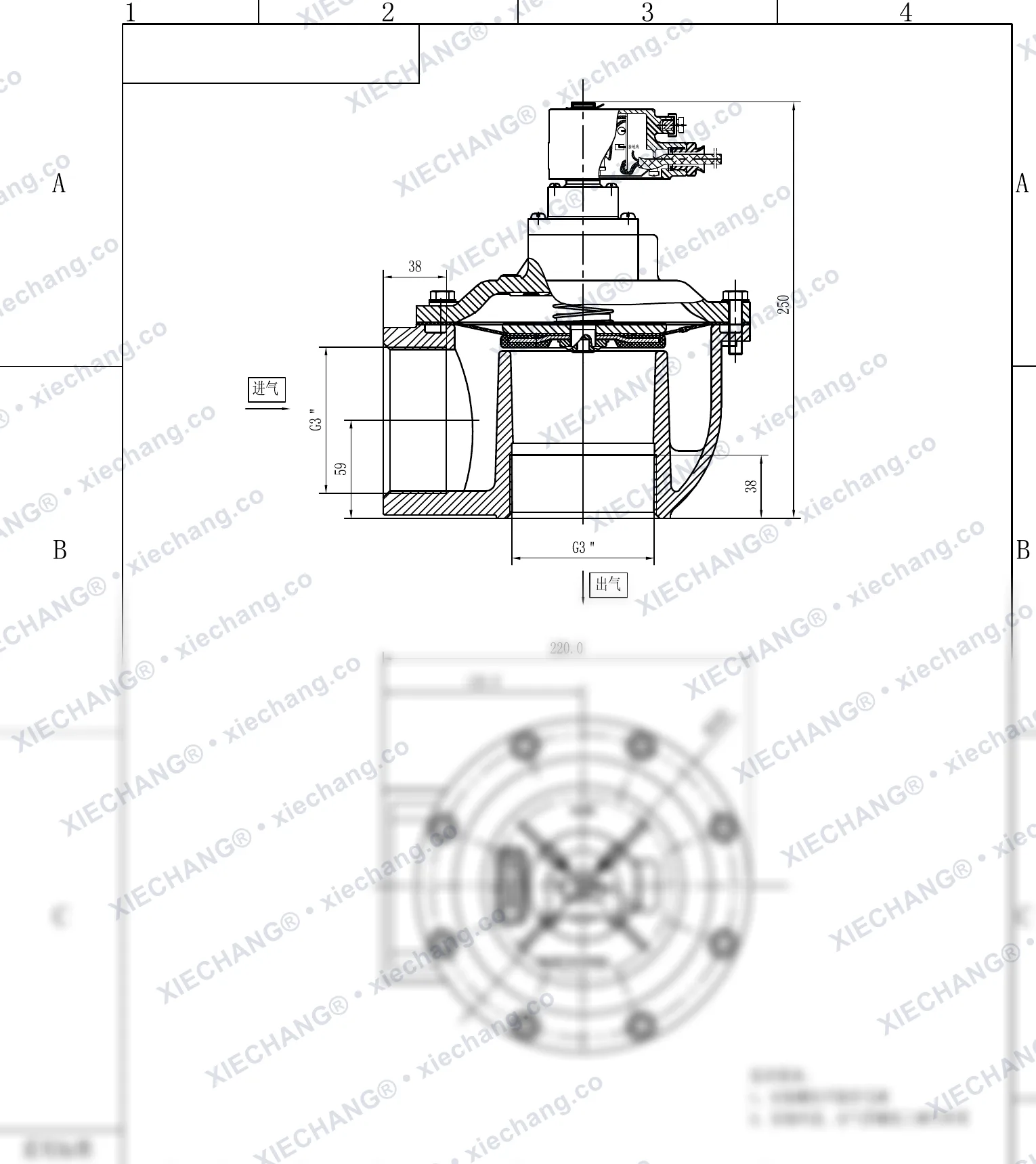 DCF-F-Z-76S · 3" (DN76) · explosion-proof right-angle pulse valve — Installation Drawing