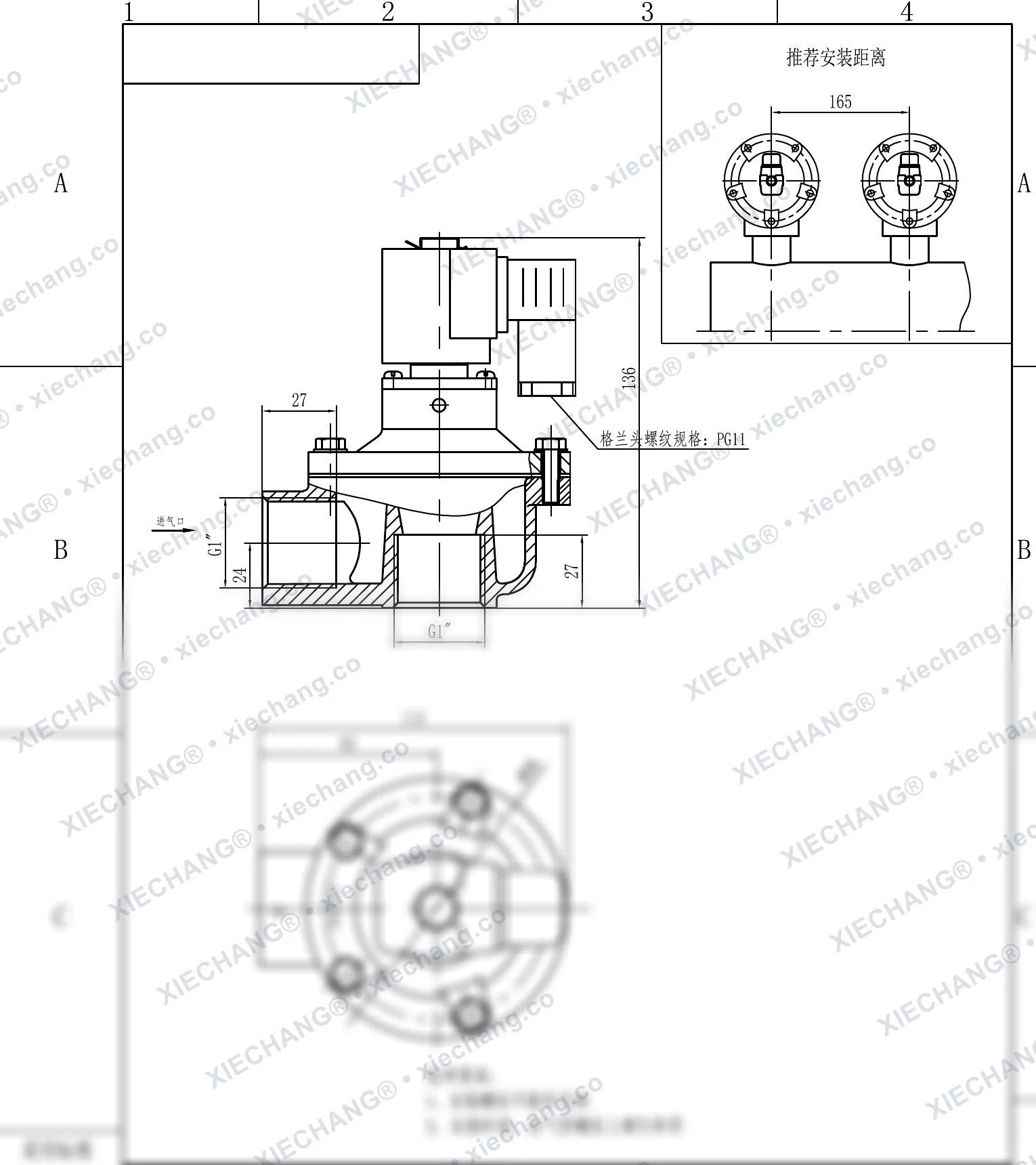 DCF-Z-25 · 1" · right-angle pulse valve — Installation Drawing