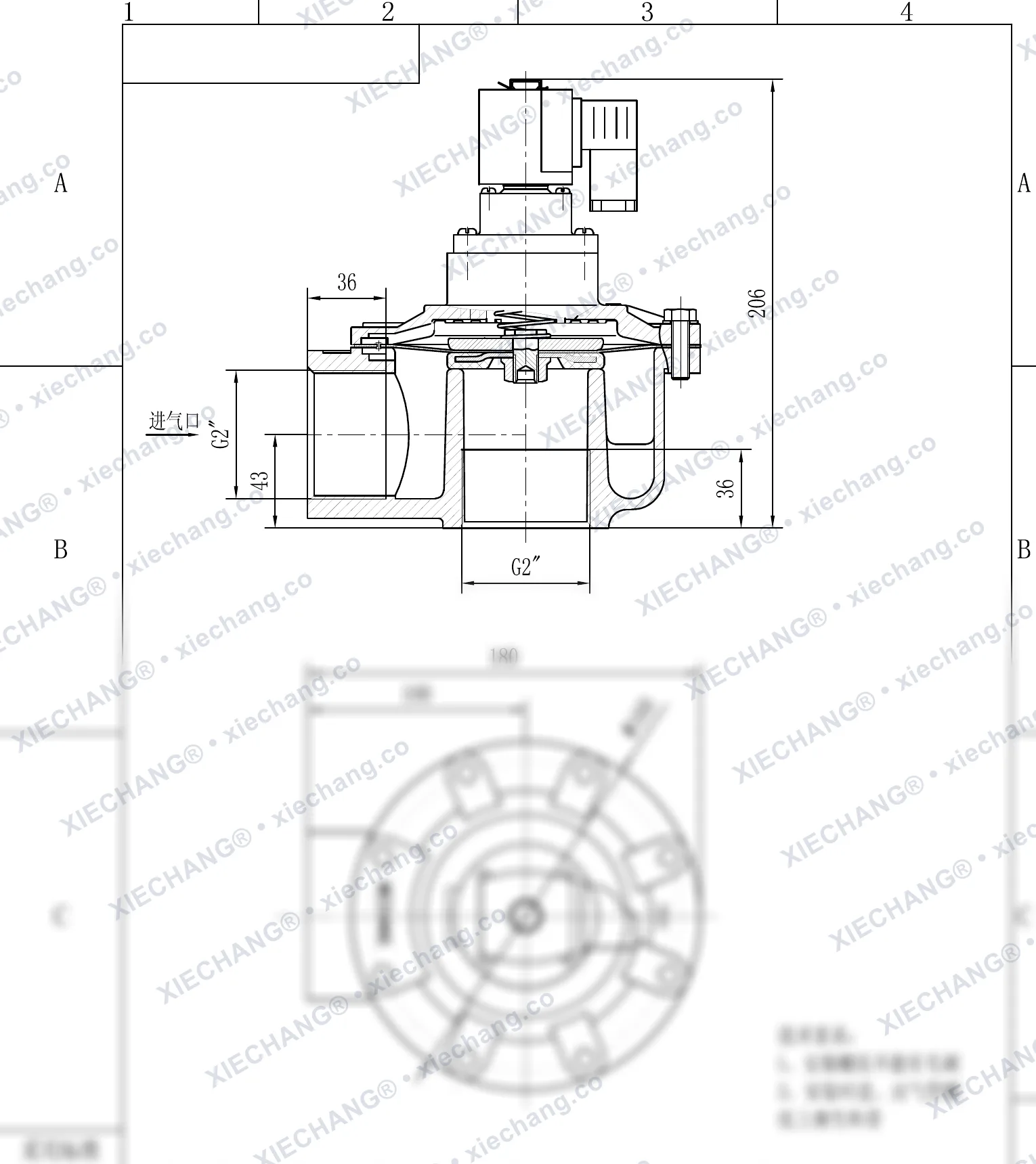 DCF-Z-50S · 2" (DN50) · right-angle pulse valve — Installation Drawing