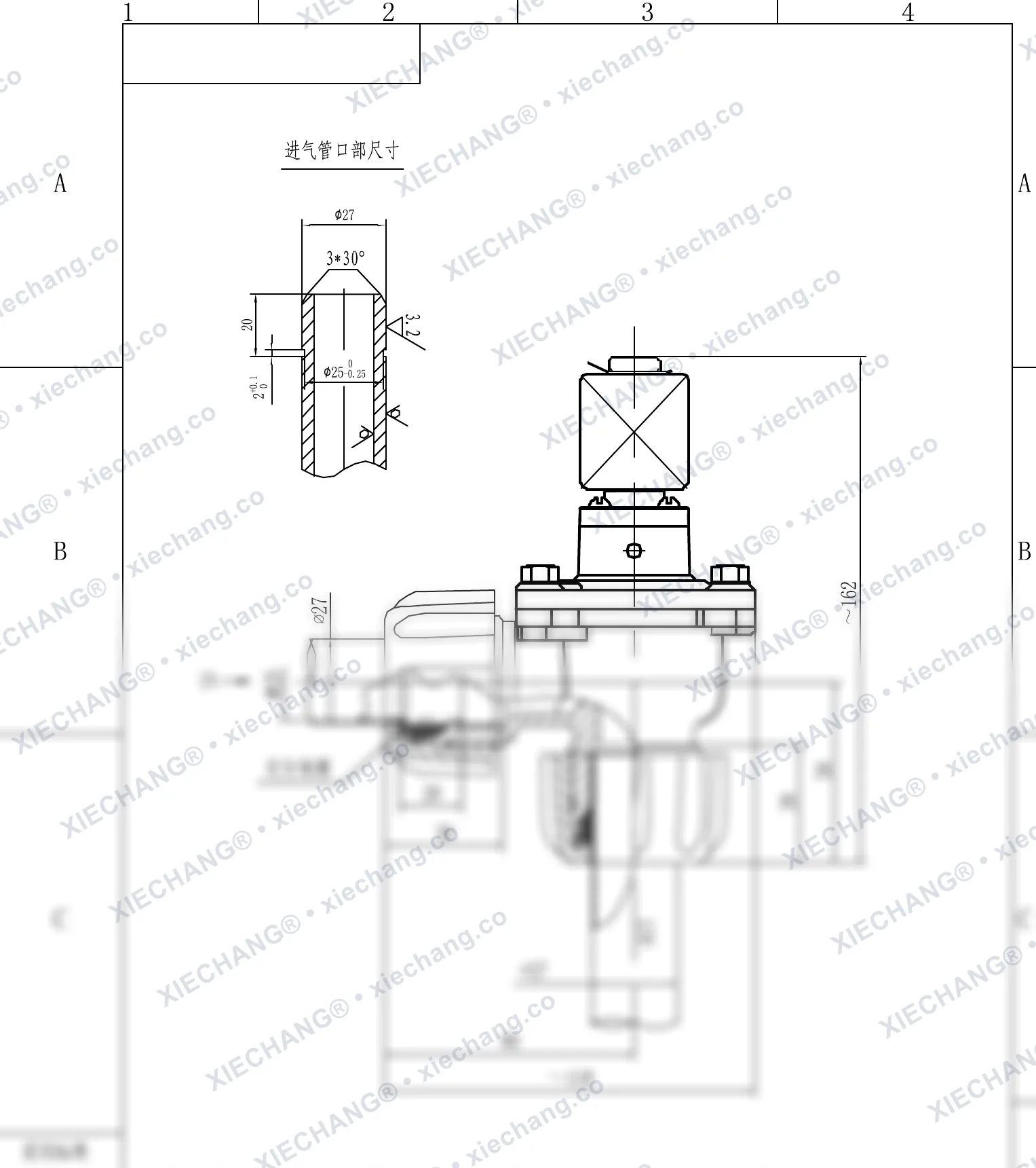 DCF-ZM-20 · 3/4" · male-thread right-angle pulse valve — Installation Drawing