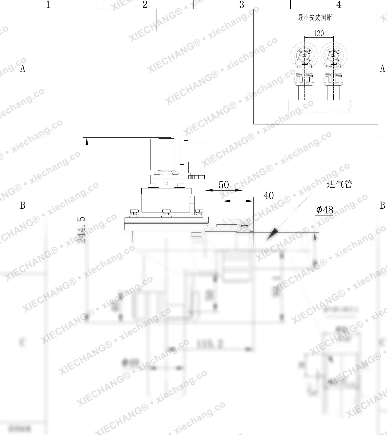 DCF-ZM-40S-C · 1½" · male-thread pulse valve — Installation Drawing