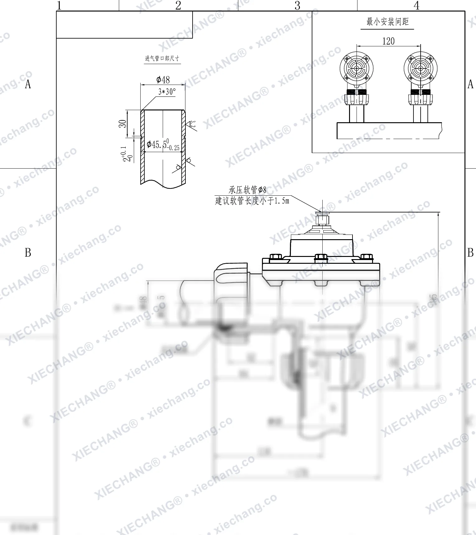 DCF-ZM-40S-DXK · 1.5" · male-thread valve (right-angle male-thread pulse valve) — Installation Drawing