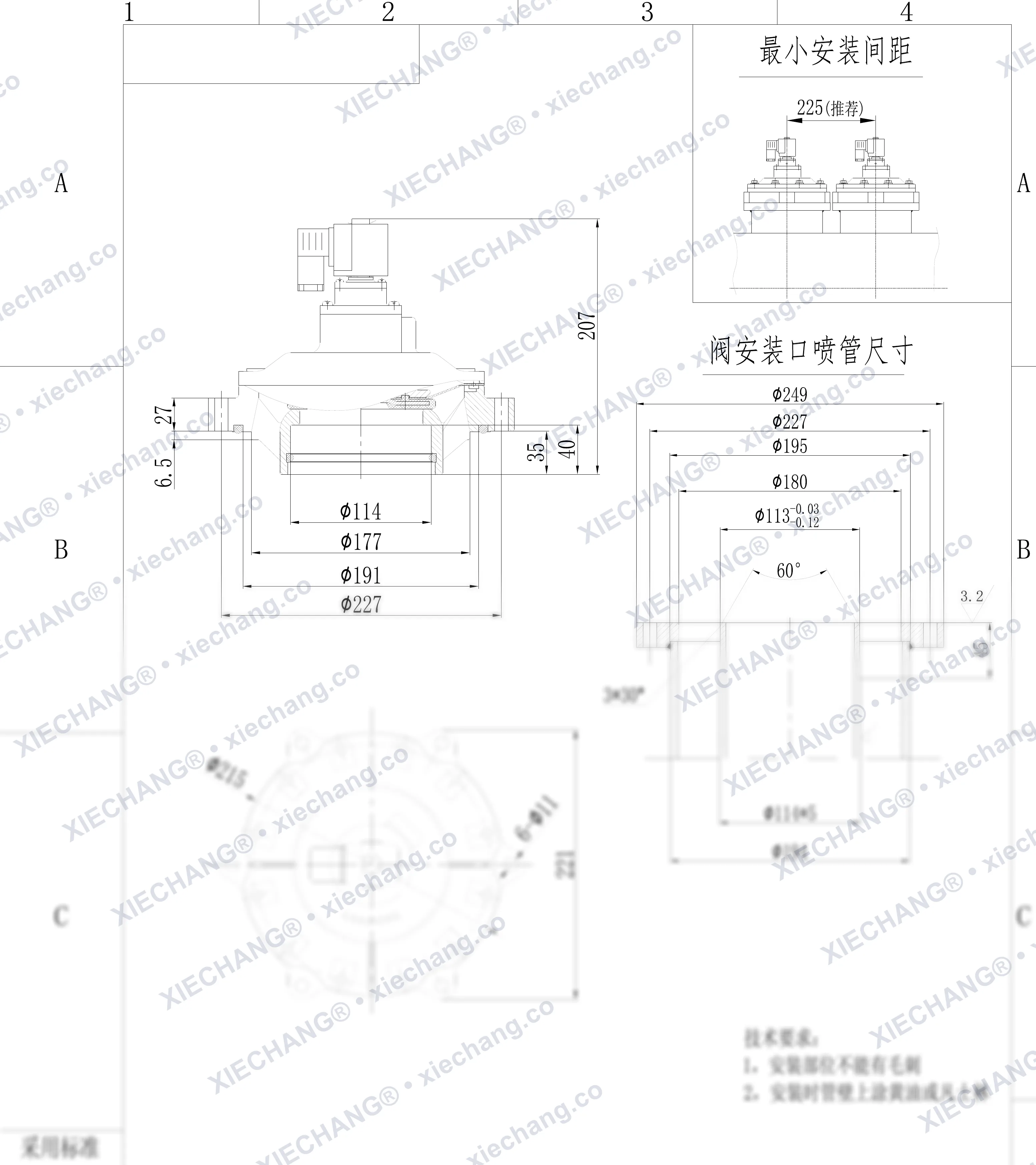 MM113 · DN113 · immersed/submerged pulse valve (LongKing custom) — Installation Drawing