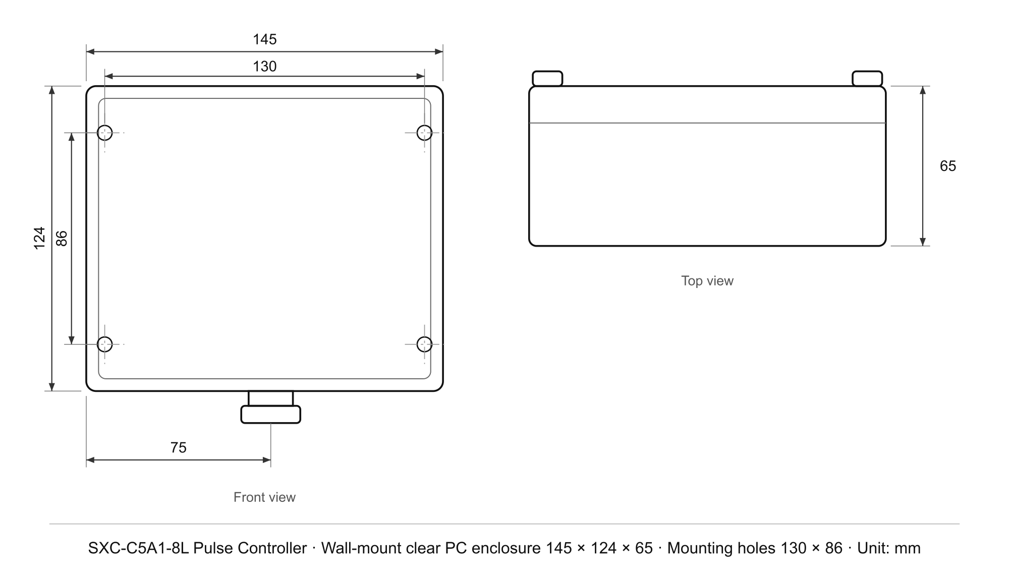 SXC-C5A1-8L · 1–8 ch · pulse controller — Enclosure & Mounting Drawing