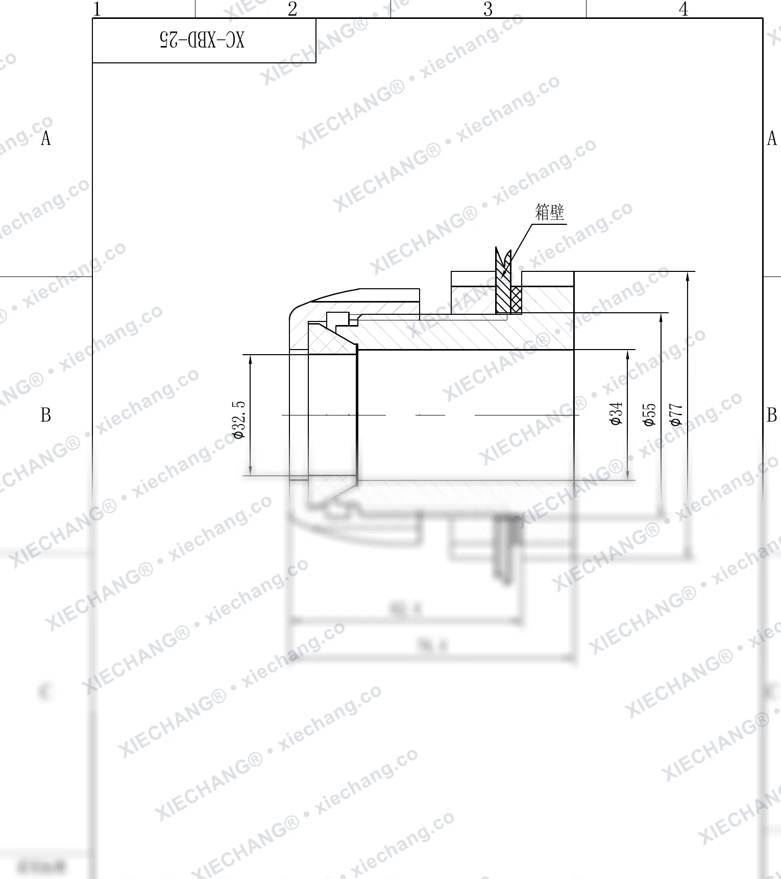 XC-XBD-25 · DN25 · single-thread bulkhead connector — Installation Drawing