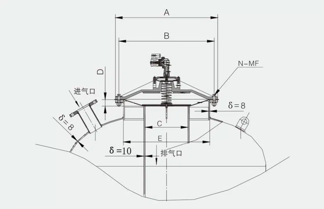 DMY-III pulse valve sectional drawing and dimensions
